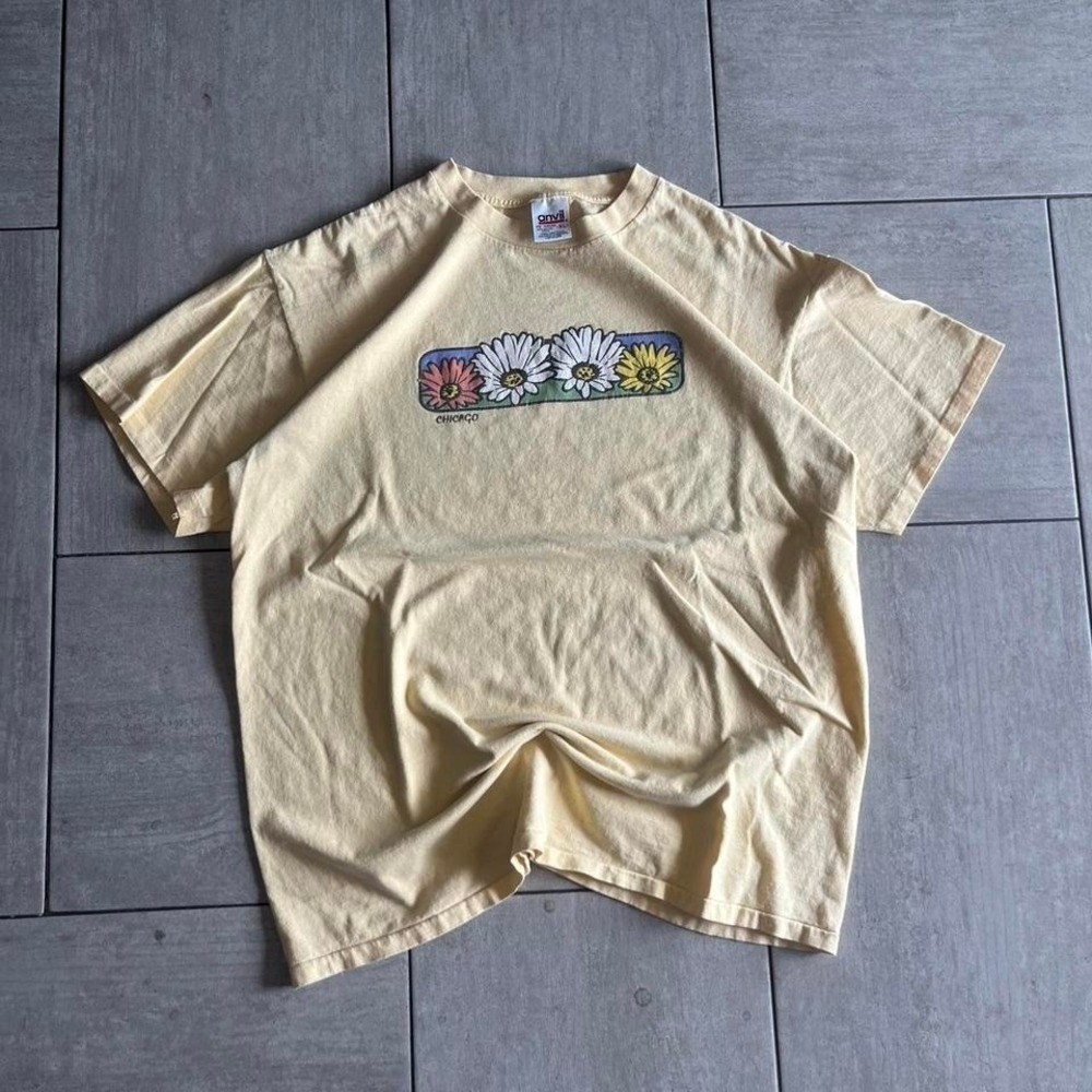 Anvil Chicago Floral Daisy Graphic Tee Pale Yellow XL SH0368